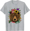 Wowsome! Bear Shirt Nature Floral Grizzly Bear Face Animal Bear Lover T-Shirt - Heather Grey