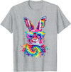 Bunny Face with Tie Dye Glasses Happy Easter Day Men Boy Kid T-Shirt in Heather Grey