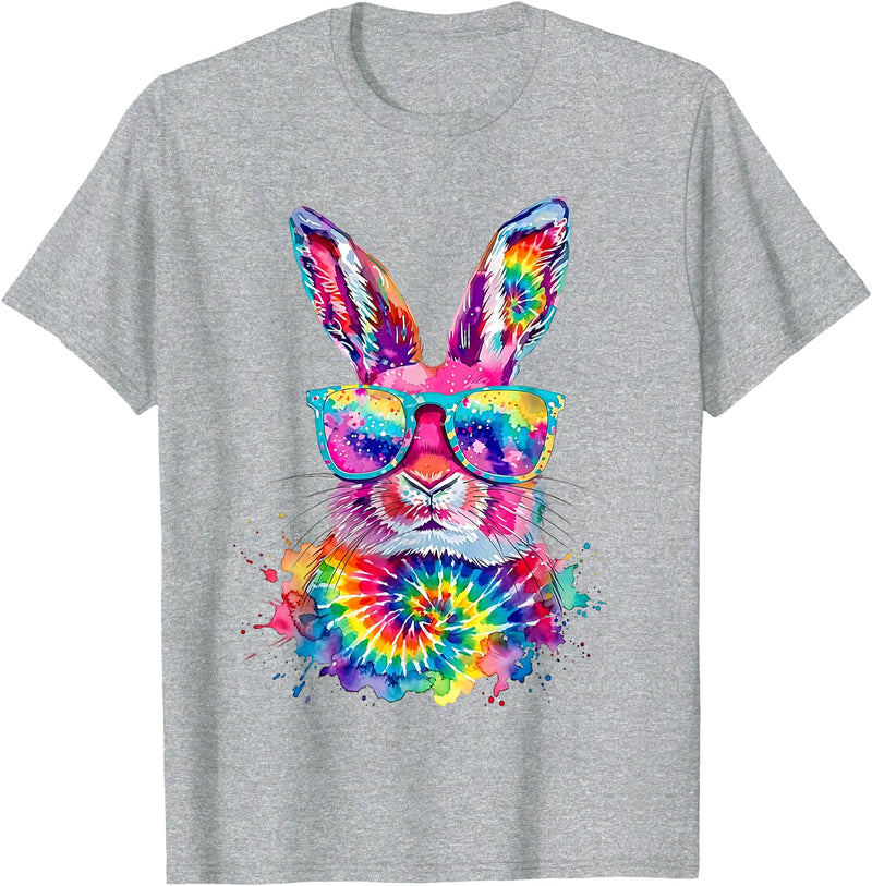 Bunny Face with Tie Dye Glasses Happy Easter Day Men Boy Kid T-Shirt in Heather Grey