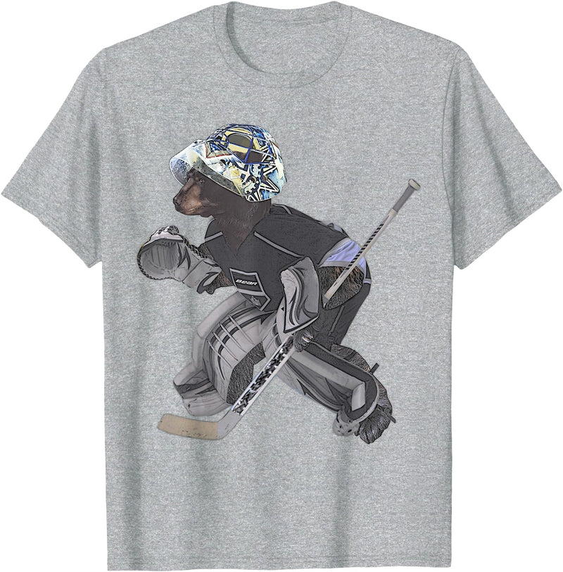Behrbones Bear Hockey Goalie T-Shirt - Heather Grey