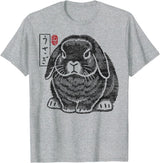 Funny Grumpy Holland Lop Rabbit Japanese Kanji for Men and T-Shirt in Heather Grey