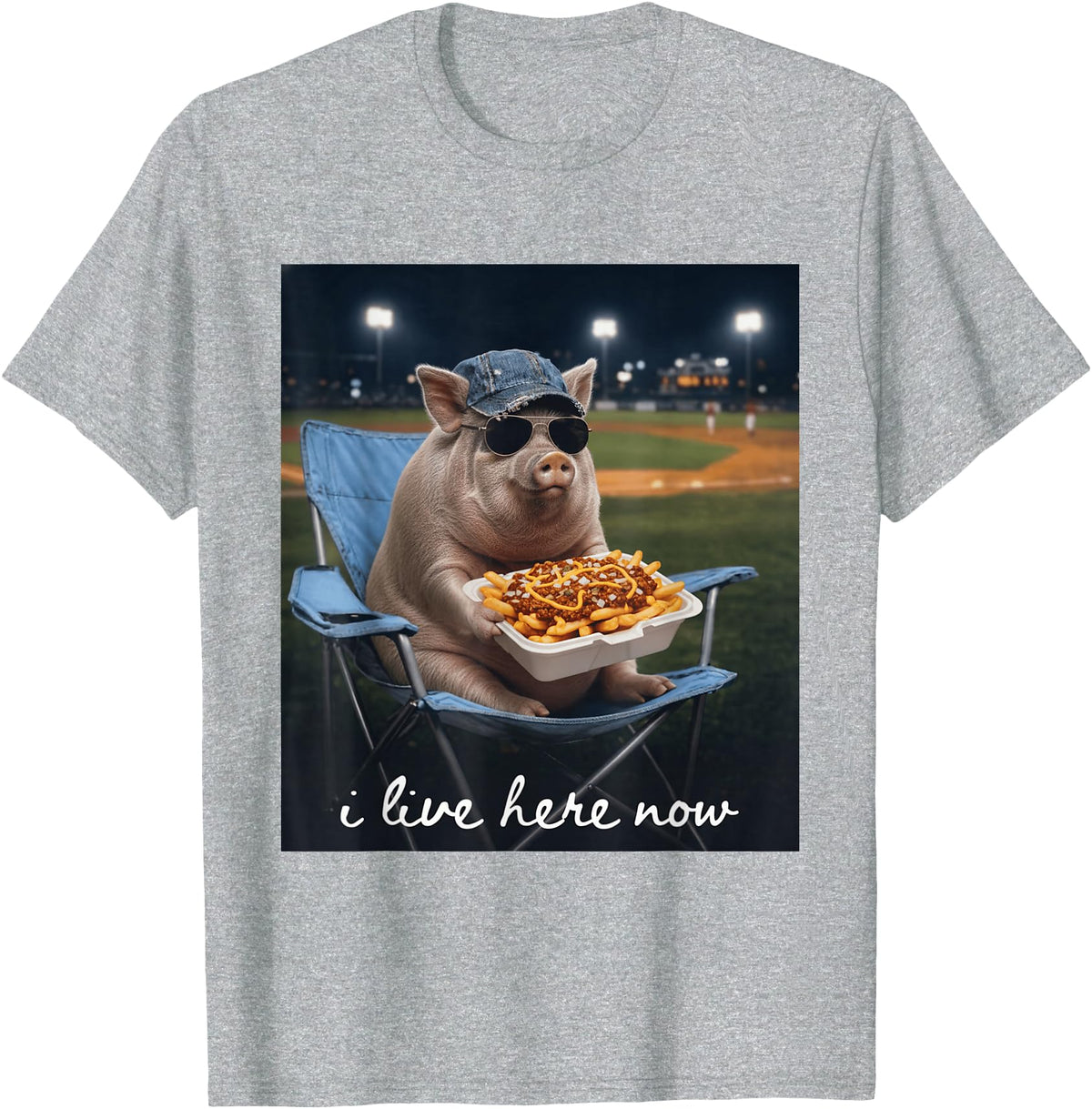 Funny Men Women Pig Baseball Outfit Funny Pig Baseball I Live Here Now T-Shirt - Heather Grey