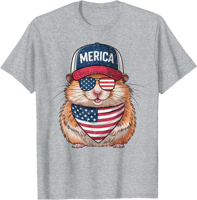 Hamster 4th of July US American Flag Patriotic T-Shirt - Heather Grey