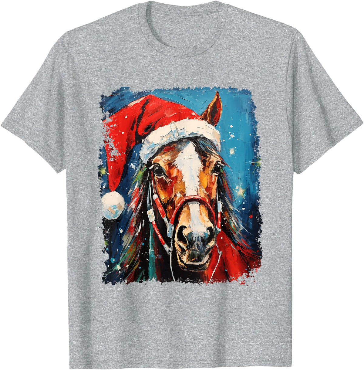 AnimalGraphicPrints Horse Christmas T-Shirt - Heather Grey