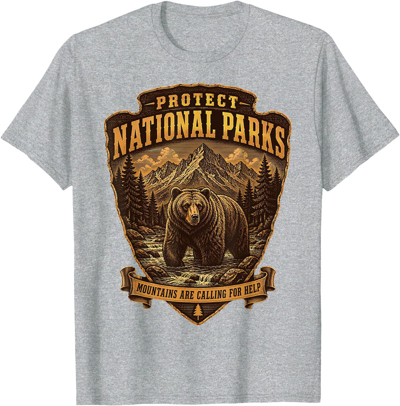 National Parks Conservation Co Protect National Parks Bear Vintage Arrowhead Badge Apparel T-Shirt - Heather Grey