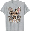 Bunny Face Glasses Bandana Leopard Rabbit Happy Easter T-Shirt in Heather Grey
