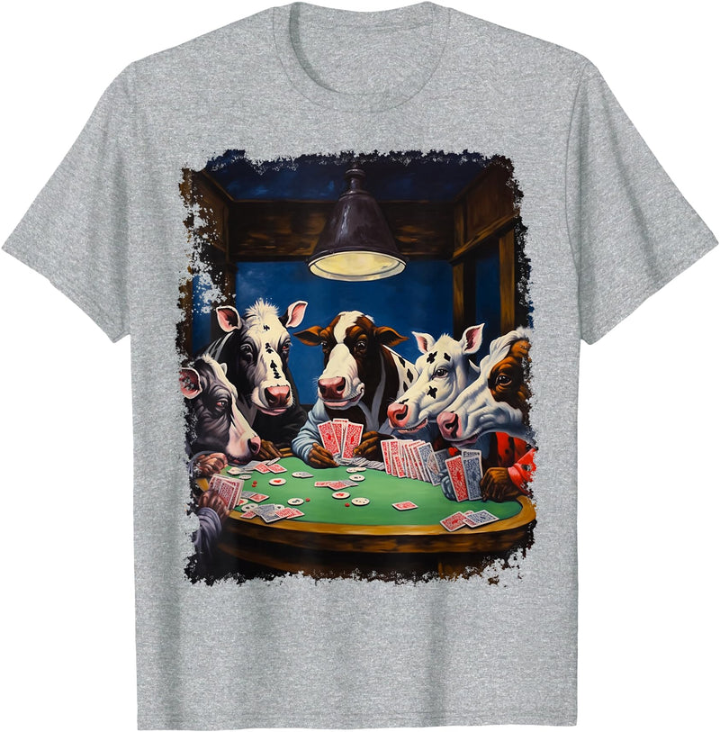 Noah&Friends Playing Card Pop Art Gambling Cows Playing Poker Cards T-Shirt - Heather Grey
