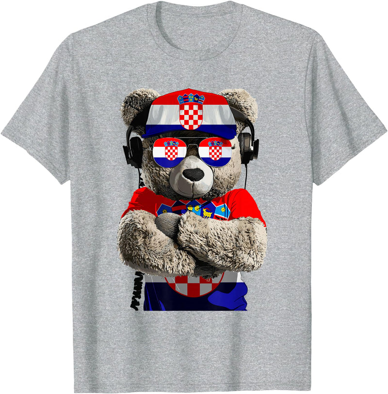 Croatia Flag Clothes Clothing for Men & Women Croatian Flag Bear Sunglasses Souvenirs Products Croatia T-Shirt - Heather Grey