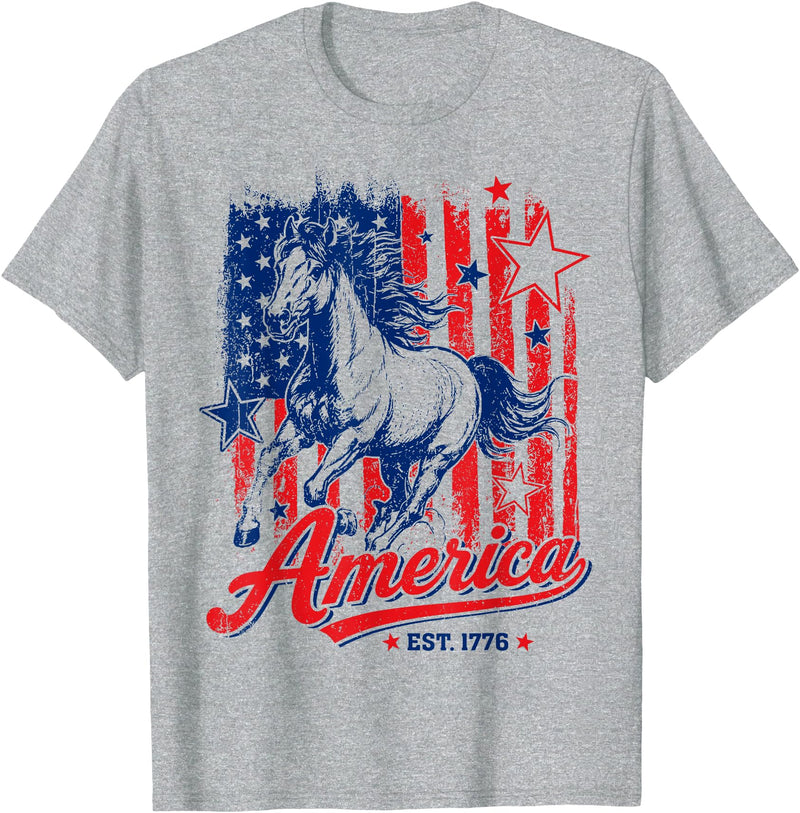 250 Years America Anniversary 1776 2026 USA Horse America Est 1776 250 Years Legacy of Freedom Horse USA Flag T-Shirt - Heather Grey