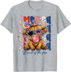 Patriotic Highland Cow Land of The Free Women Girl Highland Cow 4th July American Flag Coquette Bow Floral T-Shirt - Heather
