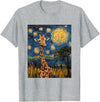 Giraffe Designs. Giraffe Africa Van Gogh Style Starry Night Cute Graphic T-Shirt - Heather Grey