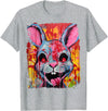 Pop Art Colorful Killer Bunny Rabbit Halloween T-Shirt in Heather Grey