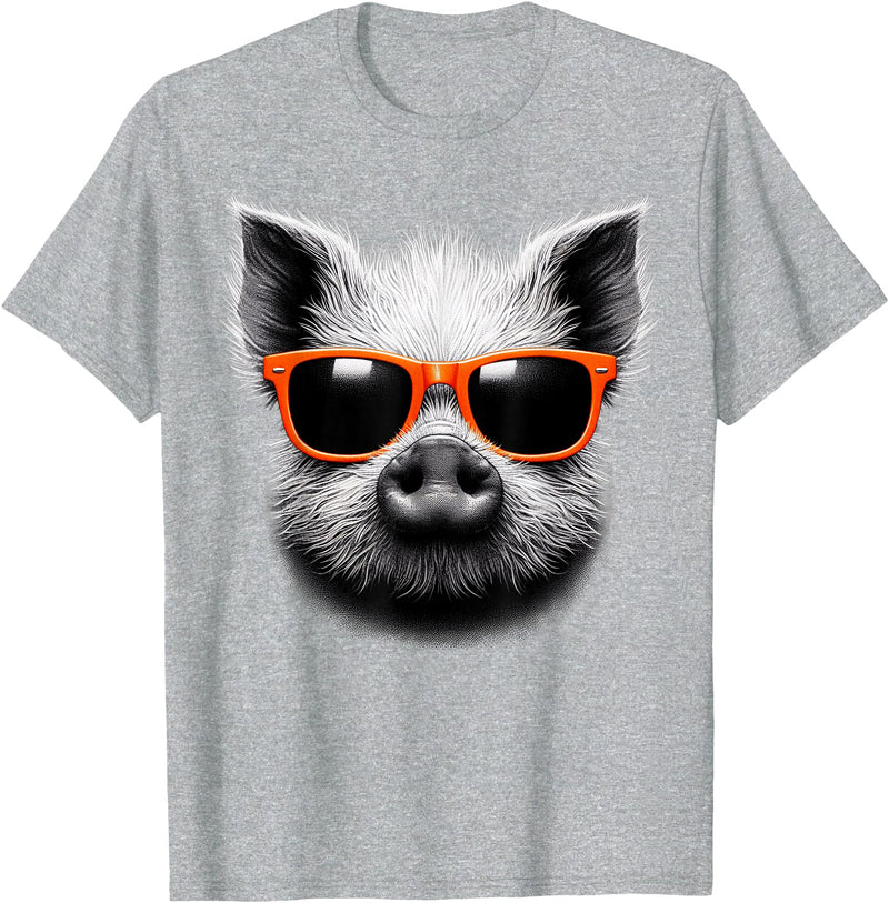Cool Pig Love Graphic Art Cool Pig Wearing Sunglasses Graphic Art T-Shirt - Heather Grey