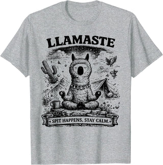 Llamaste Outdoor Society by The Maesthetics Llamaste Vintage Llama Meditation Outdoor Camping T-Shirt - Heather Grey
