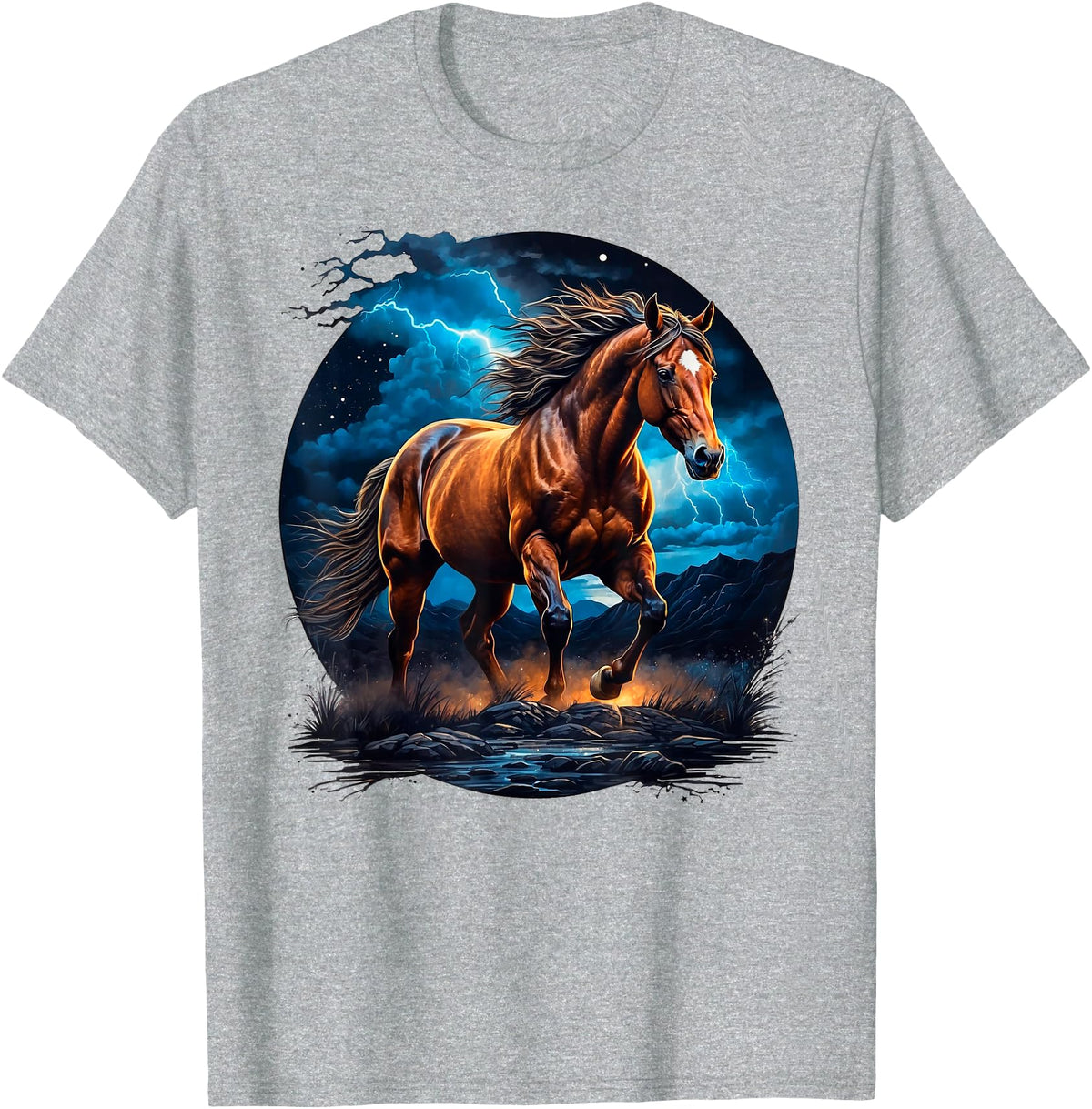 Lovely Horse With Lightning Shirts JG Lovely Horse With Lightning Sky - Horse T-Shirt - Heather Grey