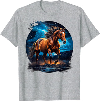 Lovely Horse With Lightning Shirts JG Lovely Horse With Lightning Sky - Horse T-Shirt - Heather Grey