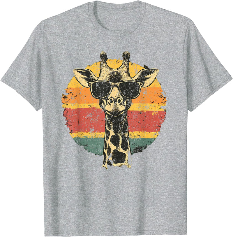 The Giraffe Fan Co. Giraffe Vintage Sunglasses Funny T-Shirt - Heather Grey