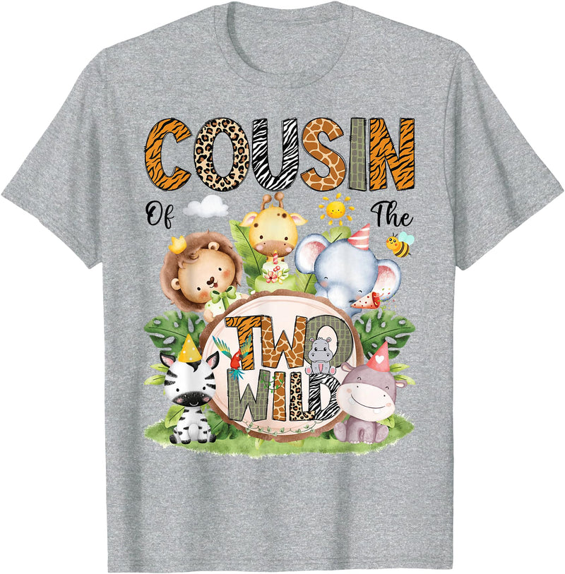 Safari Jungle Animals 2nd Birthday Boy Cousin of The Two Wild Safari Jungle 2nd Birthday Boy T-Shirt - Heather Grey