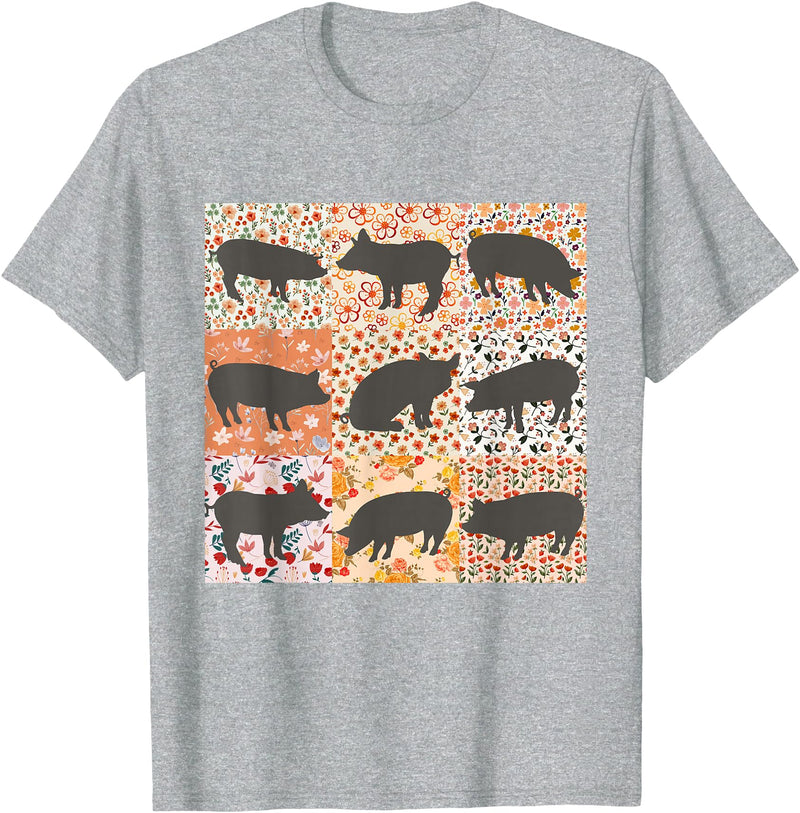Floral Bobo Small Town Girl Animal Lover Pig Mom Pig Lover Show Mom Farm Life Farmer Floral Boho Pig T-Shirt - Heather Grey