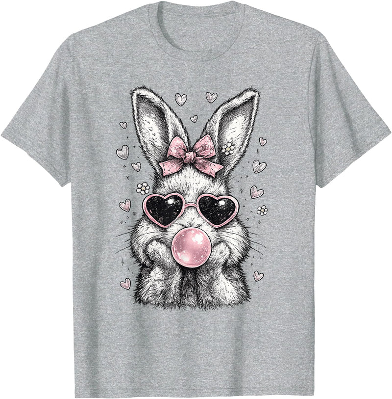 Cute Easter Bunny for Women Pink Rabbit Coquette Girly T-Shirt in Heather Grey