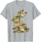 Funny Bunny Crochet Patchwork Camo Rabbit Happy Easter Day T-Shirt in Heather Grey