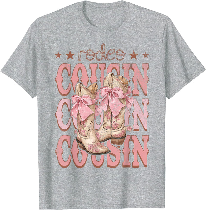 Country CowGirl Western Family Matching Rodeo Cousin Pink Boots Coquette Cow-Girl Birthday Party T-Shirt - Heather Grey