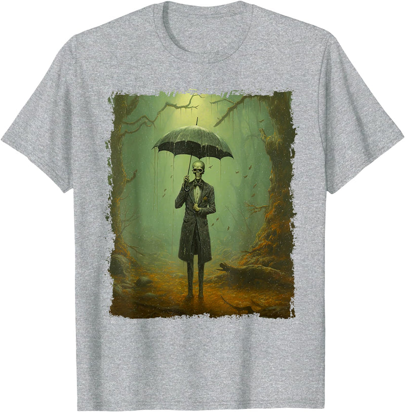 Skeleton in the Rain Products Skeleton in The Rain – Vintage Goth Halloween T-Shirt - Heather Grey