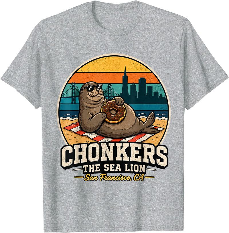 Chonkers The Sea Lion San Francisco Funny Seal Tee Chonkers The Sea Lion San Francisco Funny Seal T-Shirt - Heather Grey