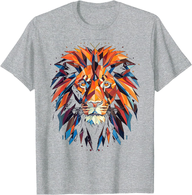 Cool Lions, Astrology And Horoscope Designs Lion Colourful Lion from Africa King of Animals Polygon T-Shirt - Heather Grey