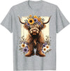Funny Highland Cow lover Floral Highland Cow Cowboy Boots Western Country T-Shirt - Heather Grey
