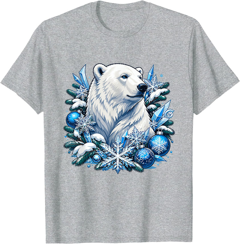 Arctic Polar Bear Snowflake Winter Christmas Christmas Polar Bear Snowflakes Winter Ornaments T-Shirt - Heather Grey