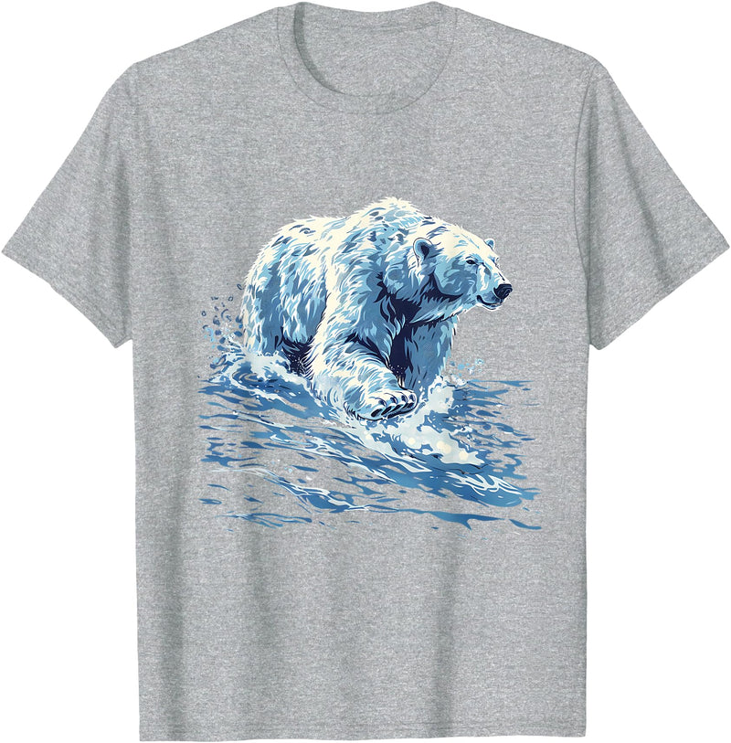 Sea Ocean Animal Art Polar Bear Ocean Sea Polar Bear Motif Marine Mammal Artwork T-Shirt - Heather Grey