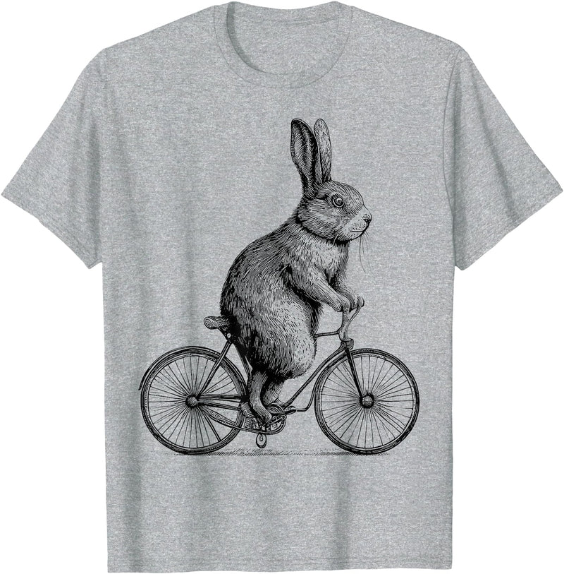Rabbit on a Bike Bunny Bicycle Cycing Biking Men Women Kids T-Shirt in Heather Grey