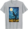 Bird Designs. Magpie Crow Raven Bird Van Gogh Style Starry Night Graphic T-Shirt - Heather Grey