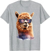 Funny Llama Lover Graphics Alpaca with Sunglasses Animal Art Graphic Funny Llama T-Shirt - Heather Grey