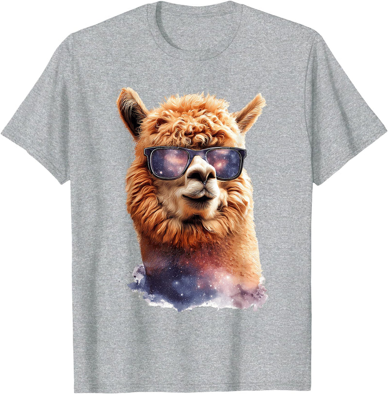 Funny Llama Lover Graphics Alpaca with Sunglasses Animal Art Graphic Funny Llama T-Shirt - Heather Grey