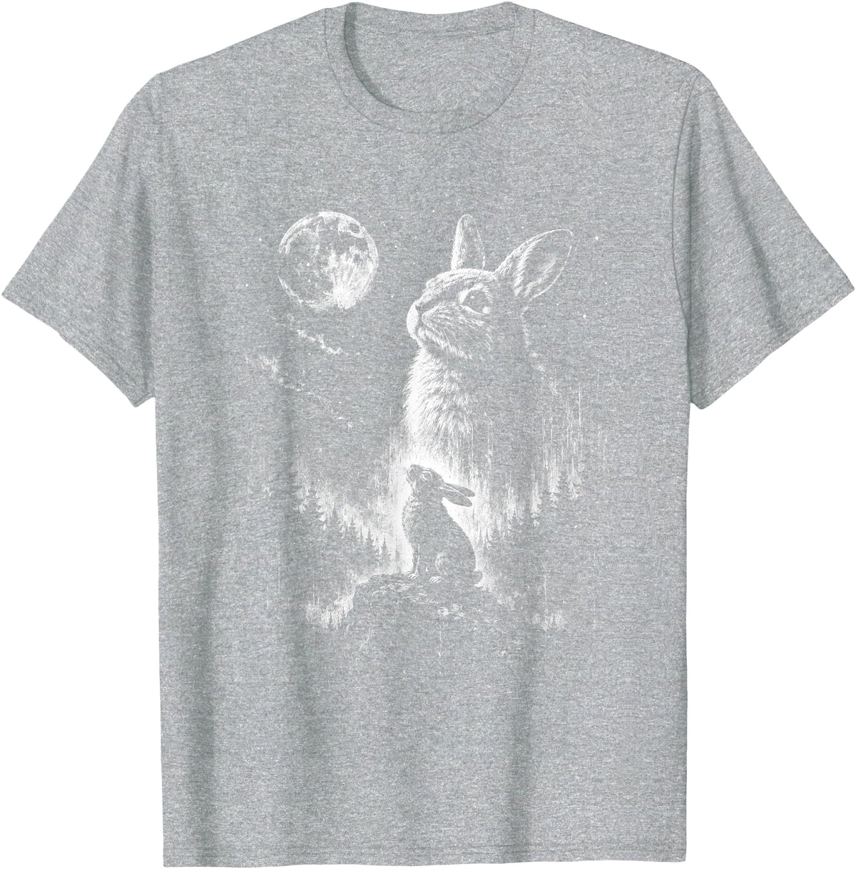 Bunny Rabbit Howling to the Moon Bunny Howl At T-Shirt in Heather Grey