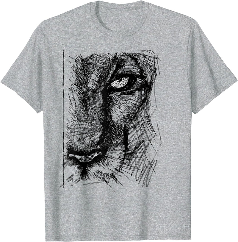 A Lions Gaze Aesthetic Lioness Face Graphic Leaders of African Pride Lions Womens T-Shirt - Heather Grey