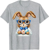 Vintage Easter Rabbit Cute Bunny with Bow Tie Boy Kid T-Shirt in Heather Grey