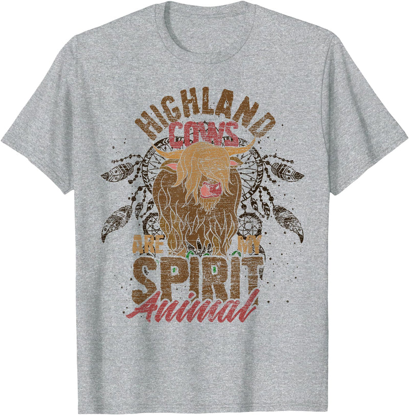 Highland Cow Animal Gifts Highland Cows Are My Spirit Animal Funny Highland Cow T-Shirt - Heather Grey