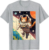 HAPPY DAWG - ARTS Astronaut Cat - Funny Space Cat Japanese Retro Kawaii Cute T-Shirt