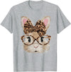 Cute Bunny Rabbit Face Leopard Coquette Bow Glasses Easter T-Shirt in Heather Grey
