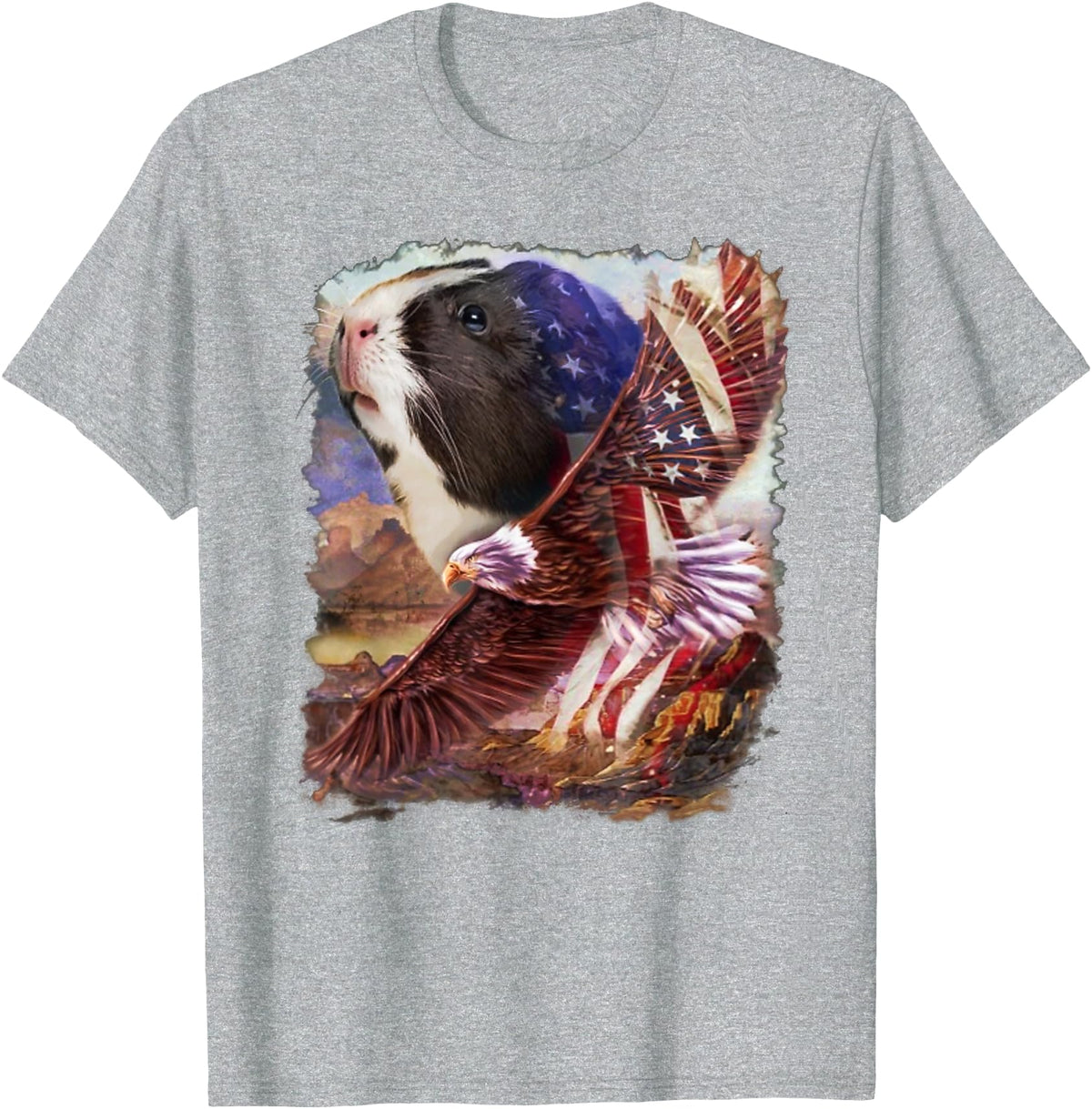 Guinea Pig American Flag 4th July Independence Eagle Women Kids Men T-Shirt - Heather Grey