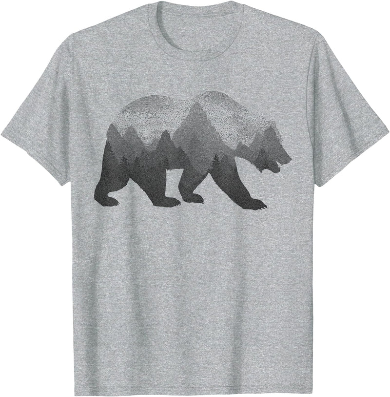 Dramabite Bear Double Exposure Surreal Wild Animals T-Shirt - Heather Grey
