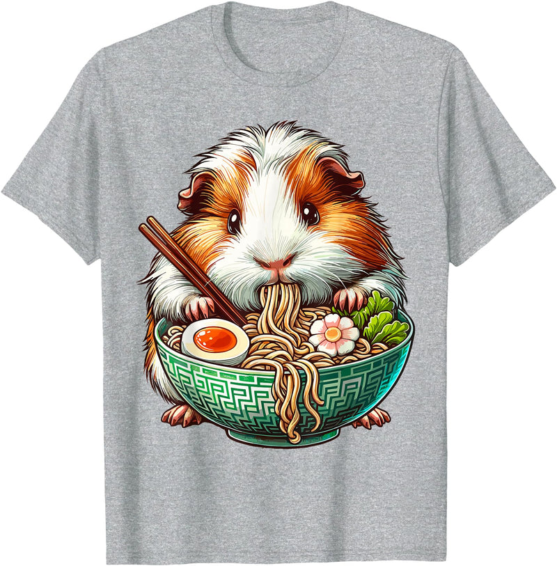 Cute Guinea Pig Gifts Guinea Pig Eating Ramen Japanese Noodles T-Shirt - Heather Grey
