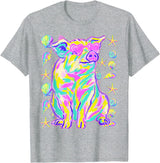 Coastal Summer Animals Beach Art Cute Pig with Hearts Sunglasses Seashells Coastal Summer T-Shirt - Heather Grey