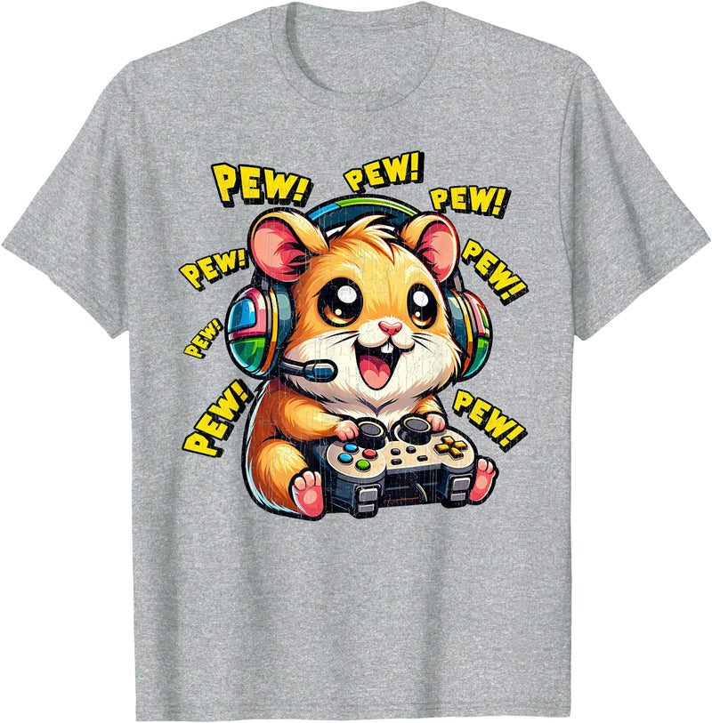 Hamster Gamer Pew Funny Video Games Vintage Boys Men Girls T-Shirt - Heather Grey
