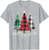 Merry Christmas Apparel Matching Family Clothes Merry Christmas Three Xmas Trees Buffalo Plaid Woman Gift T-Shirt - Heather