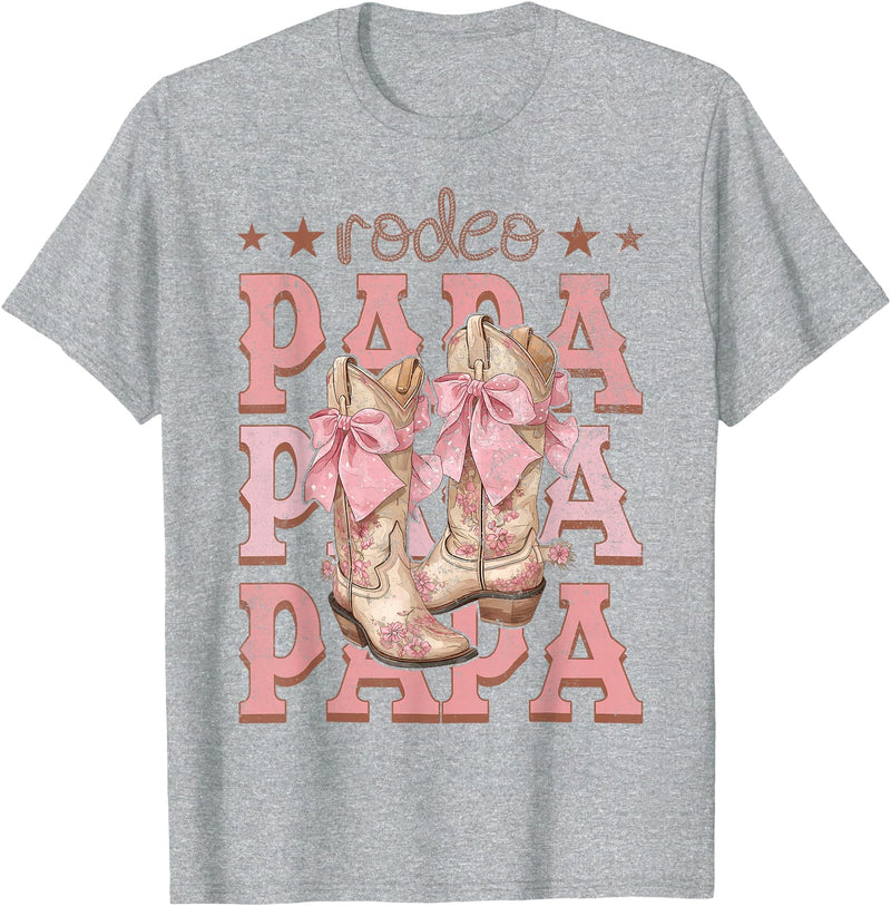 Country CowGirl Western Family Matching Rodeo Papa Pink Boots Coquette Cow-Girl Birthday Party T-Shirt - Heather Grey