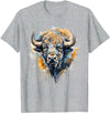 Safari Animal Art Buffalo Portrait Colorful Splash Artwork Wildlife Bison T-Shirt - Heather Grey